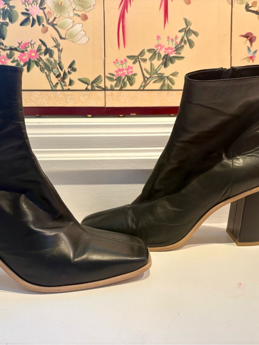 FREE PEOPLE size 41 Black Leather Block Heel Ankle Boots